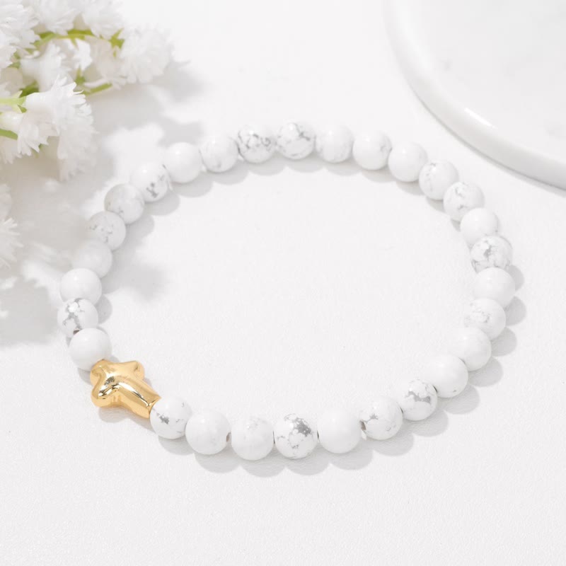 Olivenorma 6mm Natural Stone Beaded Cross Pendant Bracelet - image 9