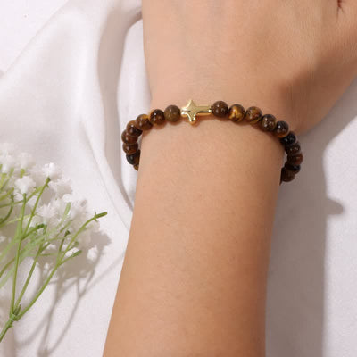 Olivenorma 6mm Natural Stone Beaded Cross Pendant Bracelet - image 5