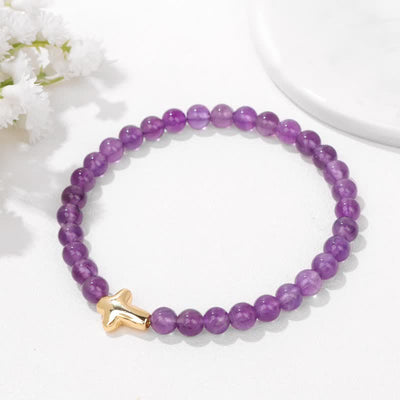 Olivenorma 6mm Natural Stone Beaded Cross Pendant Bracelet - image 1