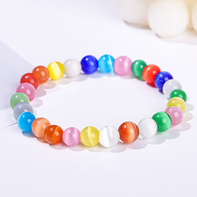 Olivenorma 6-10mm Colorful Cat's Eye Stone Beaded Bracelet