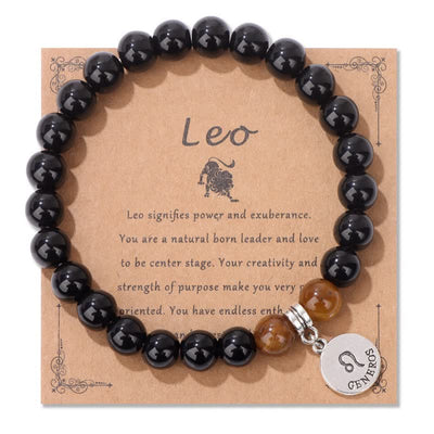 Olivenorma Obsidian Tiger Eye Beaded Zodiac Pendant Bracelet