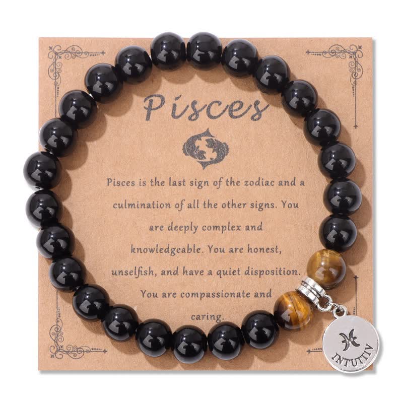 Olivenorma Obsidian Tiger Eye Beaded Zodiac Pendant Bracelet