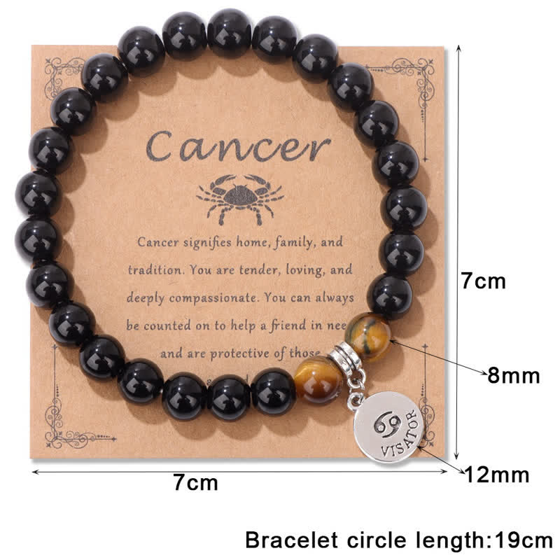 Olivenorma Obsidian Tiger Eye Beaded Zodiac Pendant Bracelet