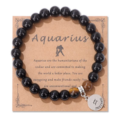 Olivenorma Obsidian Tiger Eye Beaded Zodiac Pendant Bracelet