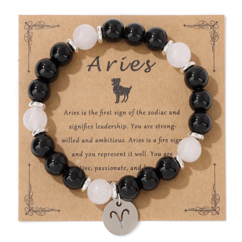 Olivenorma 8mm Natural Stone Beads Zodiac Pendant Bracelet