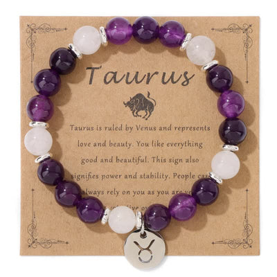 Olivenorma 8mm Natural Stone Beads Zodiac Pendant Bracelet