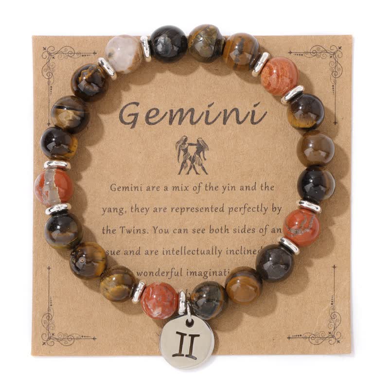 Olivenorma 8mm Natural Stone Beads Zodiac Pendant Bracelet