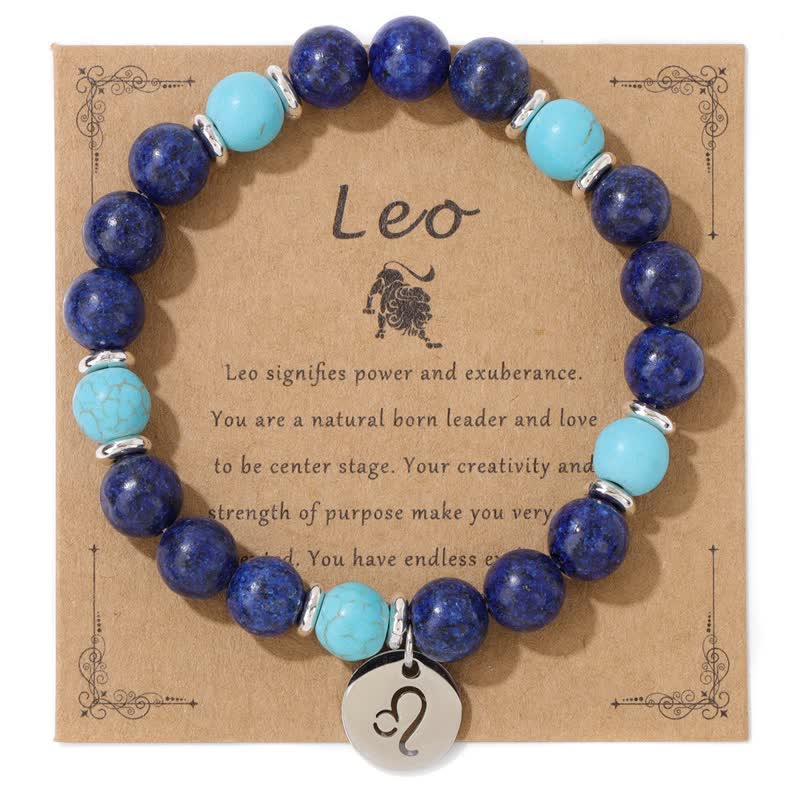 Olivenorma 8mm Natural Stone Beads Zodiac Pendant Bracelet