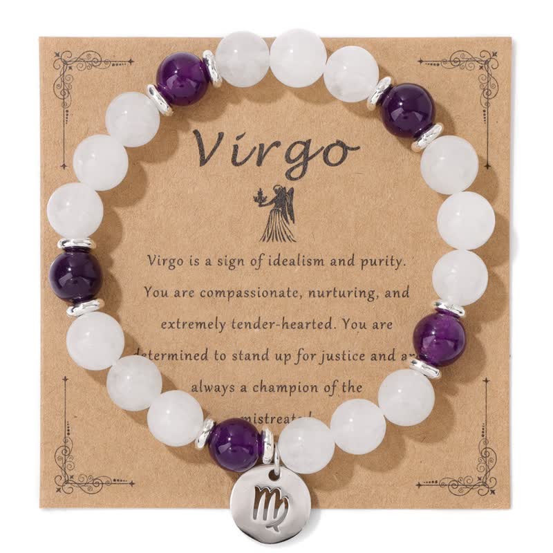 Olivenorma 8mm Natural Stone Beads Zodiac Pendant Bracelet