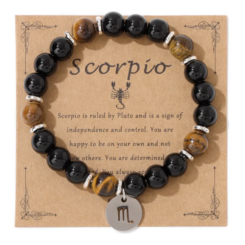 Olivenorma 8mm Natural Stone Beads Zodiac Pendant Bracelet