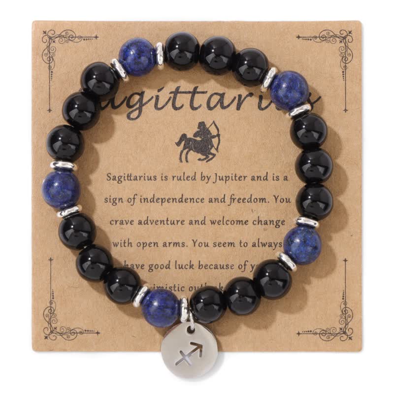 Olivenorma 8mm Natural Stone Beads Zodiac Pendant Bracelet