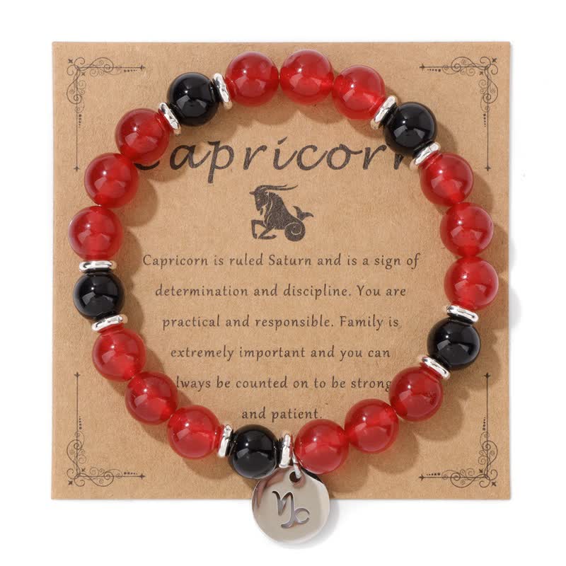 Olivenorma 8mm Natural Stone Beads Zodiac Pendant Bracelet