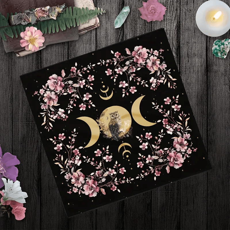 Olivenorma Owl & Moon Phase Witch Tarot Tablecloth