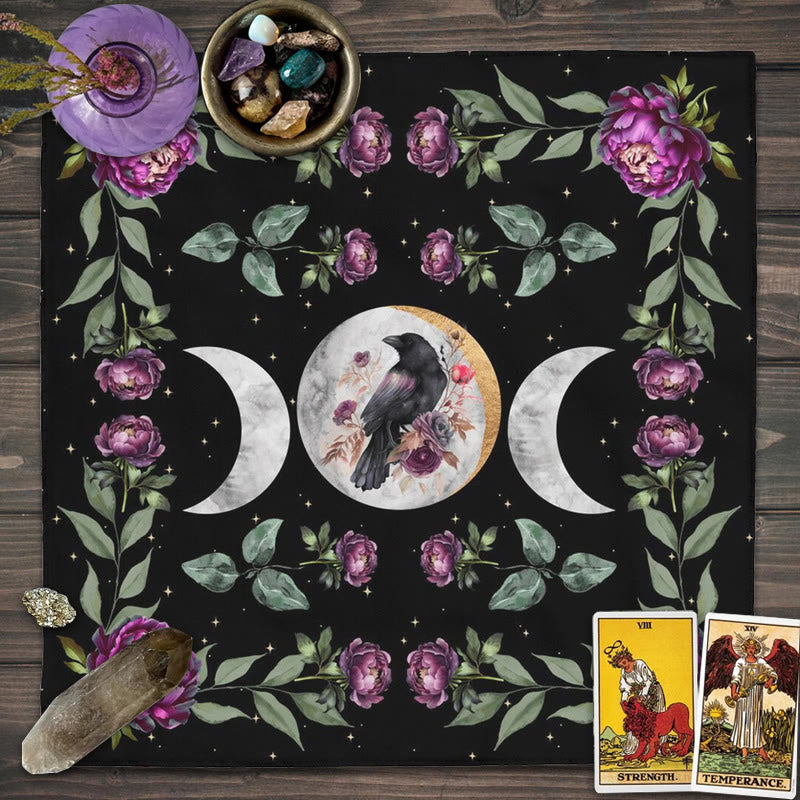 Olivenorma Raven & Flowers Alter Cloth Tarot Tablecloth