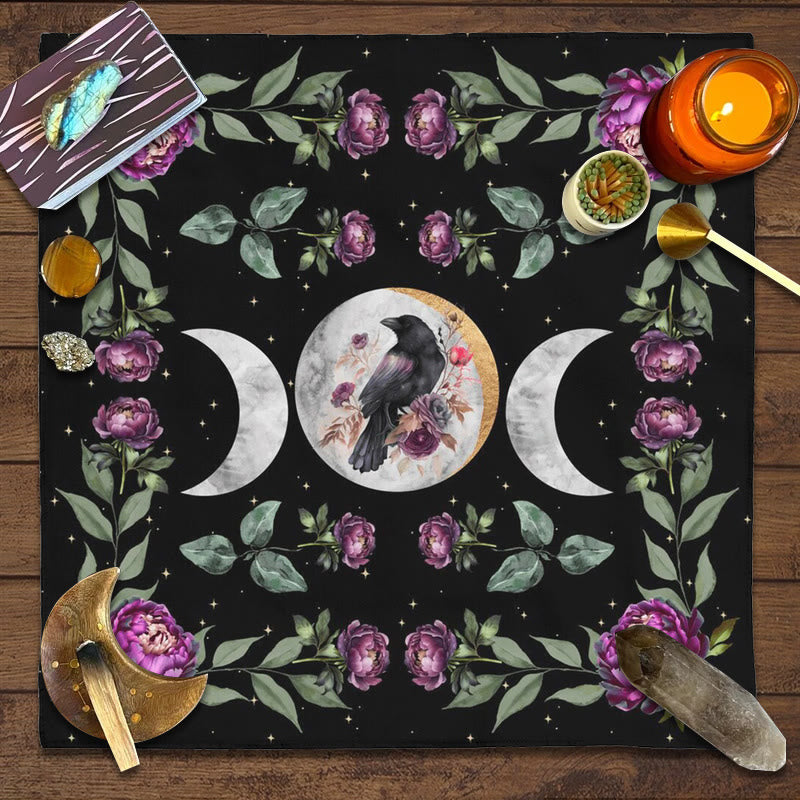 Olivenorma Raven & Flowers Alter Cloth Tarot Tablecloth