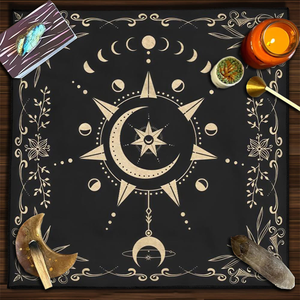 Olivenorma Gold Moon Phase Altar Cloth Tarot Tablecloth