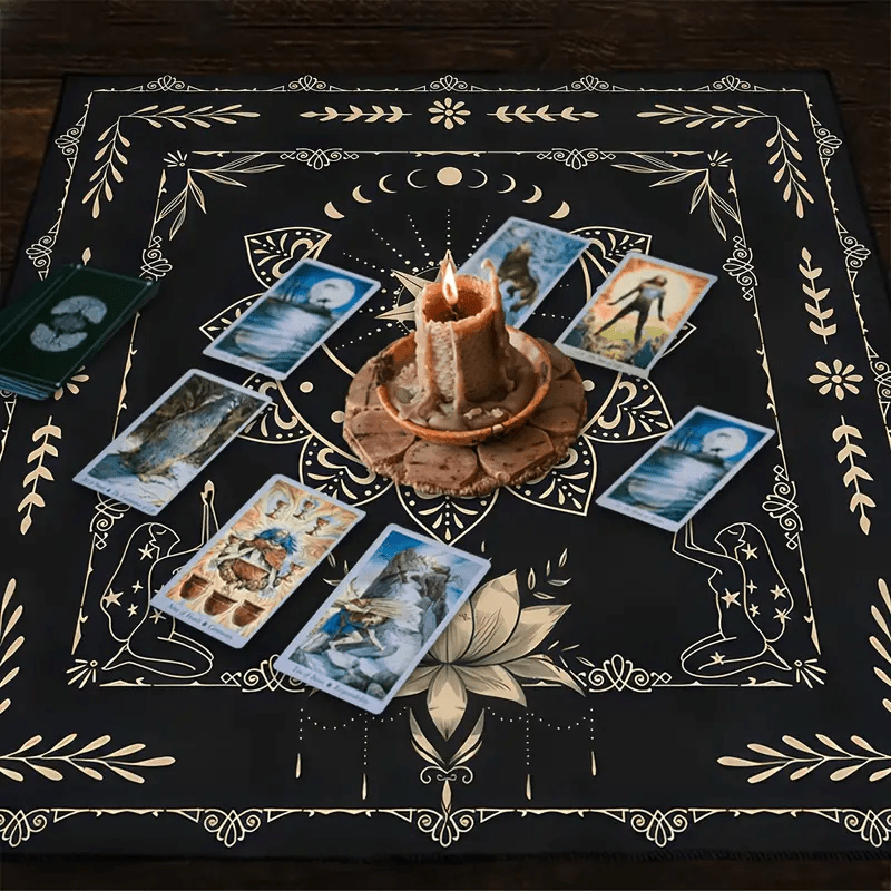 Olivenorma Mystical Moon Phase Lotus Sign Divination Tarot Tablecloth