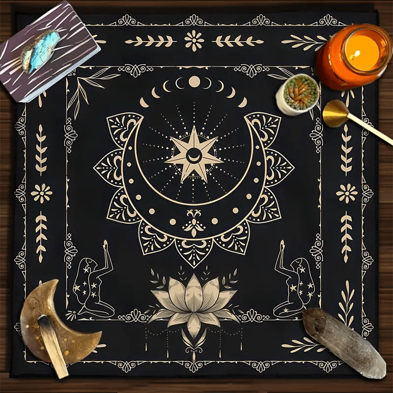 Olivenorma Mystical Moon Phase Lotus Sign Divination Tarot Tablecloth