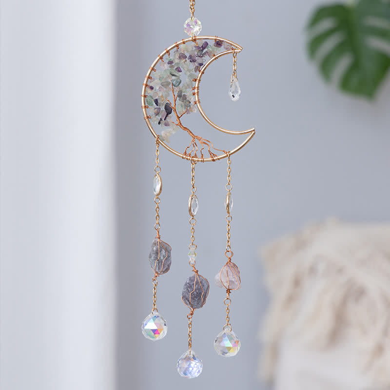 Olivenorma Fluorite Moon Pendant Suncatcher Wind Chime