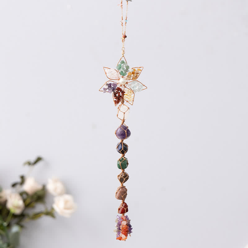 Olivenorma Chakra Colorful Stone Flower Pendant Wind Chime