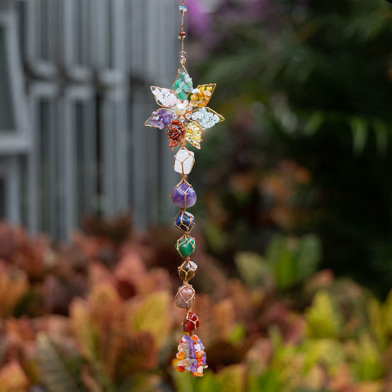 Olivenorma Chakra Colorful Stone Flower Pendant Wind Chime