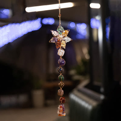 Olivenorma Chakra Colorful Stone Flower Pendant Wind Chime