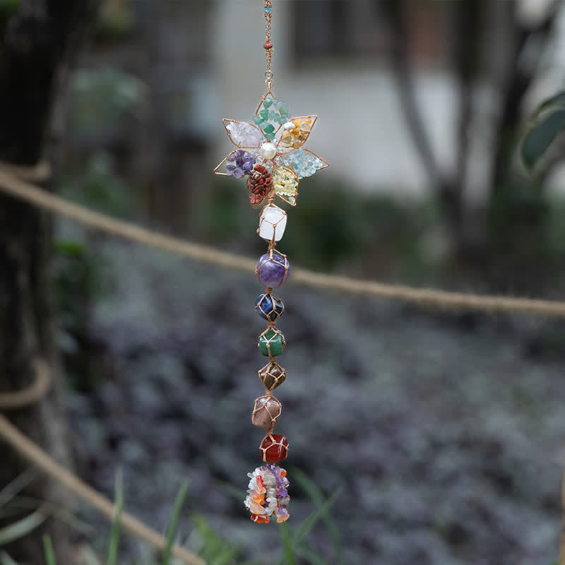 Olivenorma Chakra Colorful Stone Flower Pendant Wind Chime