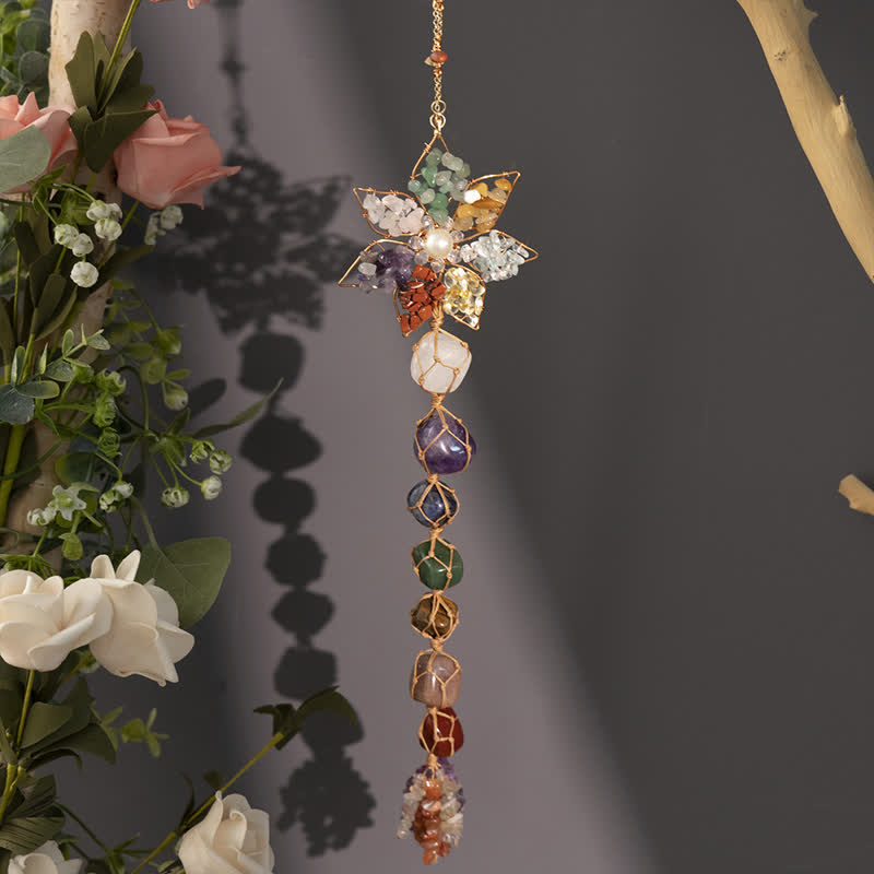 Olivenorma Chakra Colorful Stone Flower Pendant Wind Chime