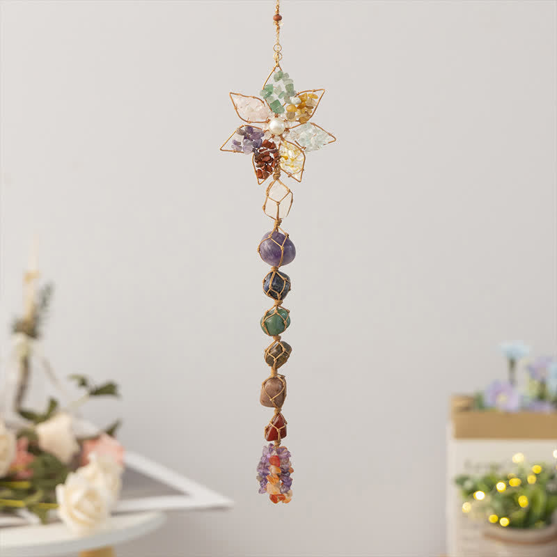 Olivenorma Chakra Colorful Stone Flower Pendant Wind Chime