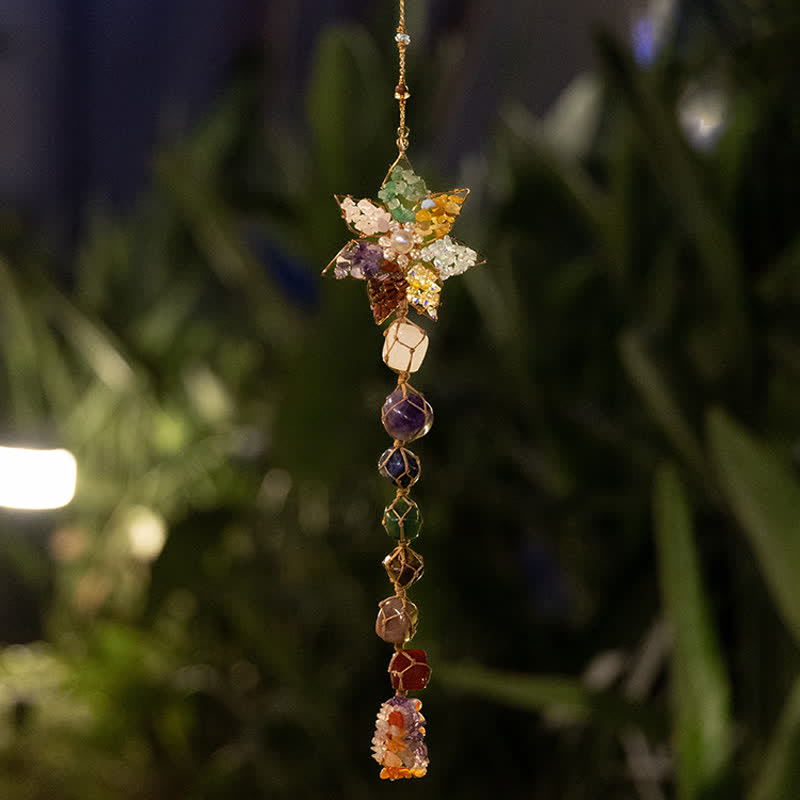 Olivenorma Chakra Colorful Stone Flower Pendant Wind Chime