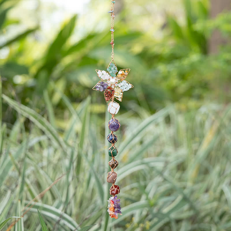 Olivenorma Chakra Colorful Stone Flower Pendant Wind Chime