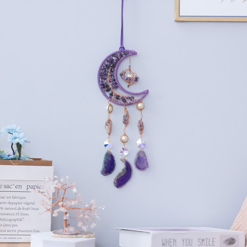 Olivenorma Amethyst Purple Agate Moon Pendant Wind Chime