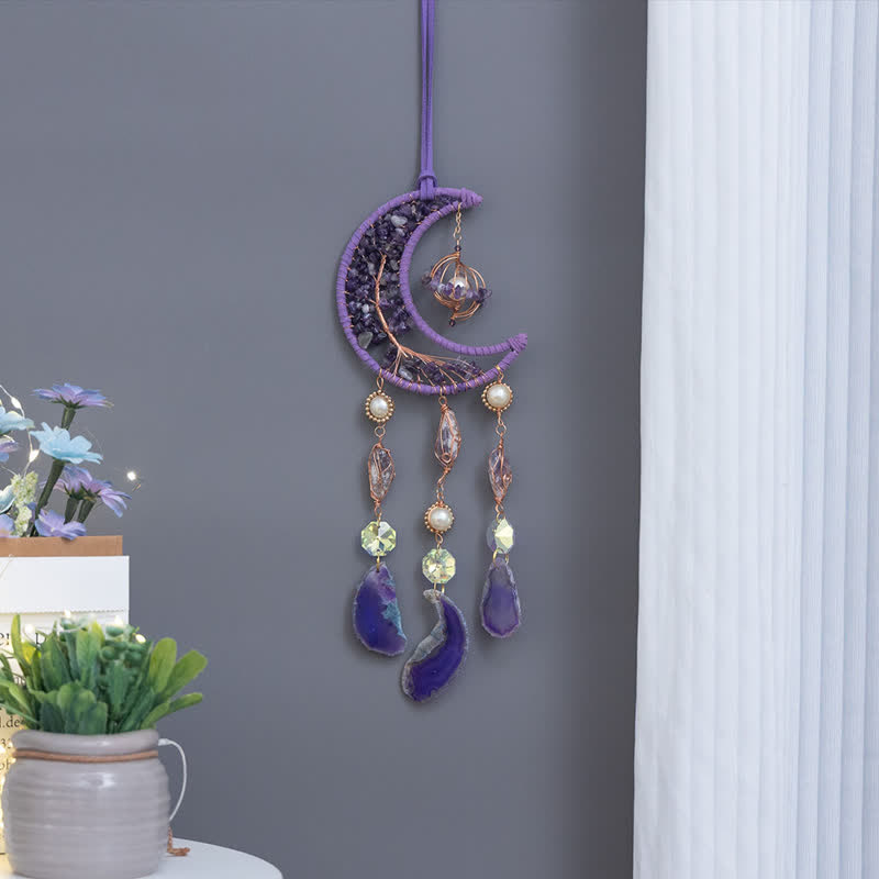 Olivenorma Amethyst Purple Agate Moon Pendant Wind Chime