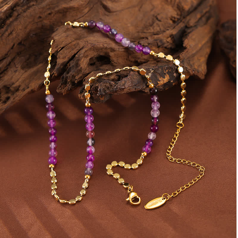 Olivenorma Retro Palace Style Purple Agate Beaded Necklace