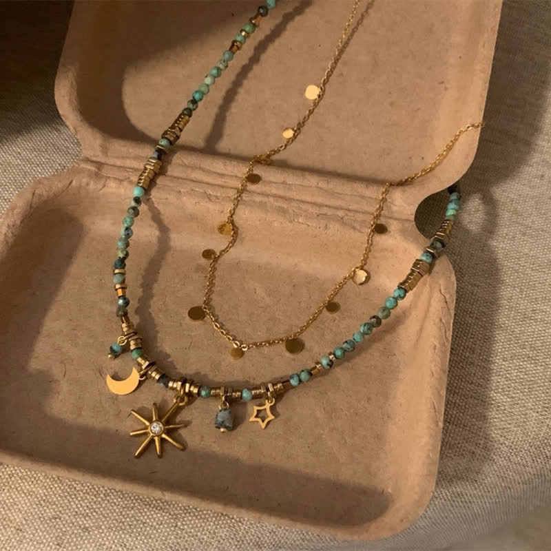 Olivenorma African Turquoise Moon Star Pendant Necklace