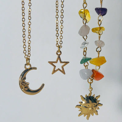 Olivenorma Natural Stone Star Moon Sun Pendant Necklace