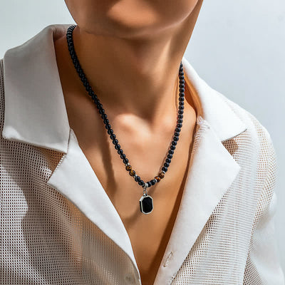 Olivenorma Black Onyx Natural Stone Beads Men Necklace - Black Onyx & Tiger Eye - image 2