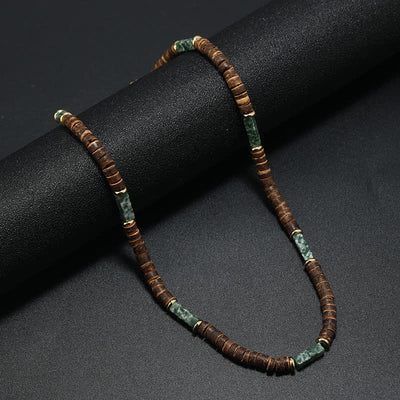 Olivenorma Brown Coconut Wood Beads Natural Stone Beads Necklace - Green Jade - image 6
