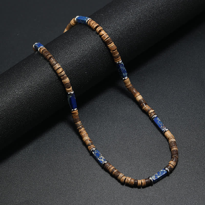 Olivenorma Brown Coconut Wood Beads Natural Stone Beads Necklace - Dark Blue Emperor Stone - image 10
