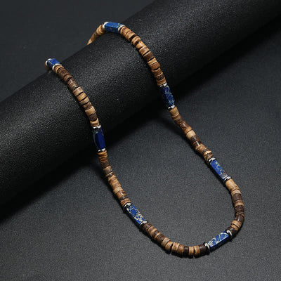 Olivenorma Brown Coconut Wood Beads Natural Stone Beads Necklace - Dark Blue Emperor Stone - image 10