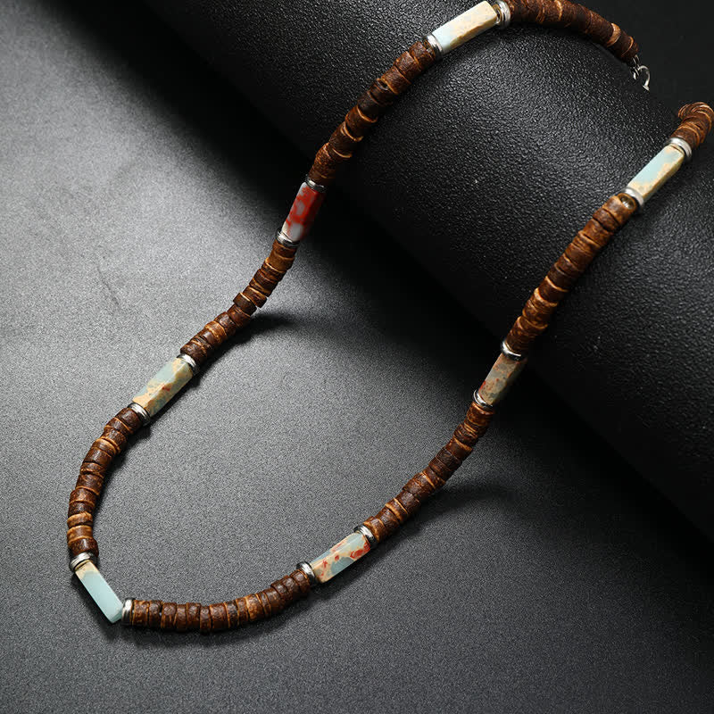 Olivenorma Brown Coconut Wood Beads Natural Stone Beads Necklace - Agalmatolite - image 22