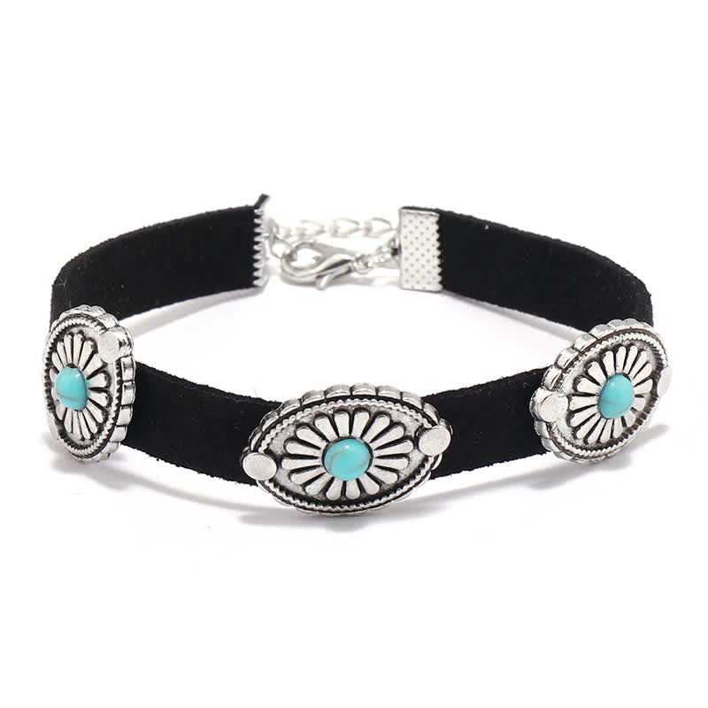 Olivenorma Turquoise Inlay Punk Style PU Leather Bracelet Necklace