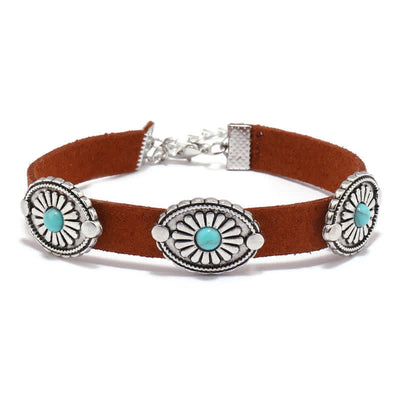 Olivenorma Turquoise Inlay Punk Style PU Leather Bracelet Necklace