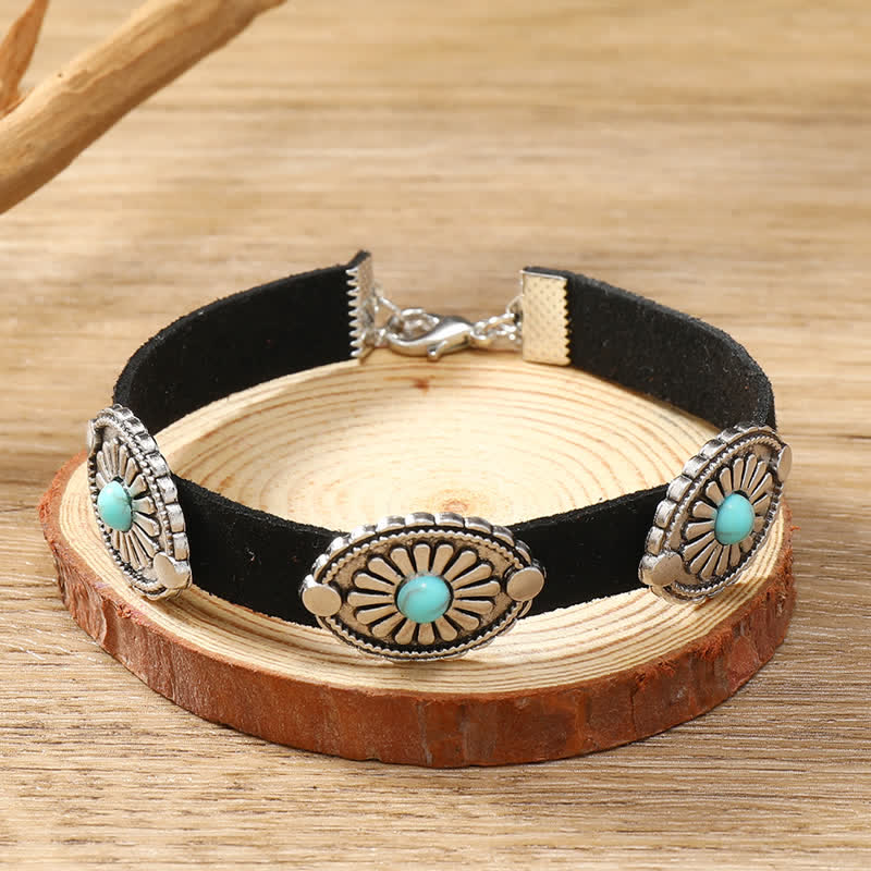 Olivenorma Turquoise Inlay Punk Style PU Leather Bracelet Necklace