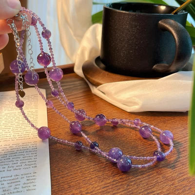 Olivenorma Natural Amethyst Large Small Beads Clavicle Necklace