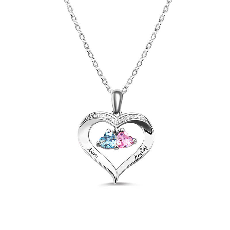 Olivenorma Personalized Heart Shape Birthstone with 1-6 Engraved Names Necklace