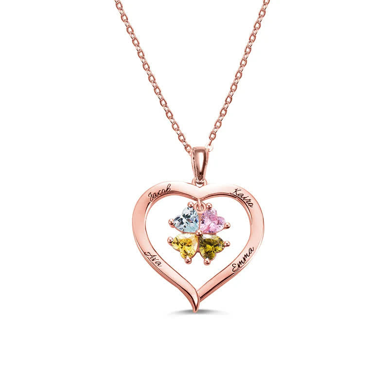 Olivenorma Personalized Heart Shape Birthstone with 1-6 Engraved Names Necklace