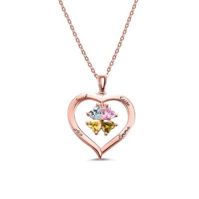 Olivenorma Personalized Heart Shape Birthstone with 1-6 Engraved Names Necklace