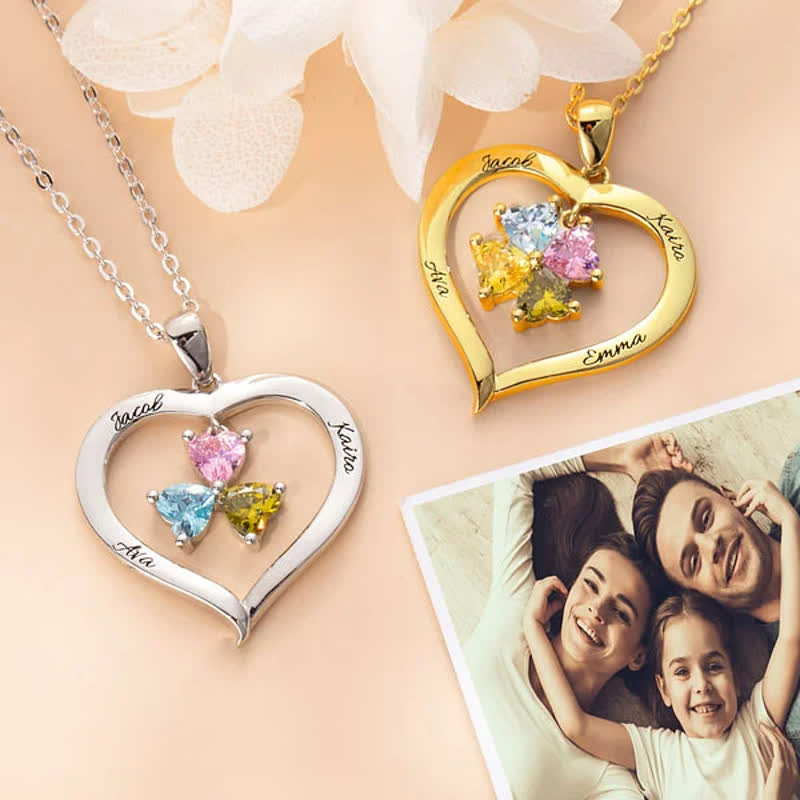 Olivenorma Personalized Heart Shape Birthstone with 1-6 Engraved Names Necklace