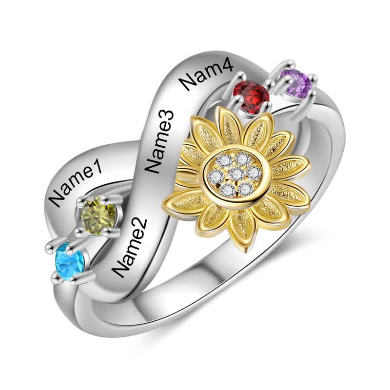 Olivenorma Custom Engraved Birthstone Sunflower Flower Ring